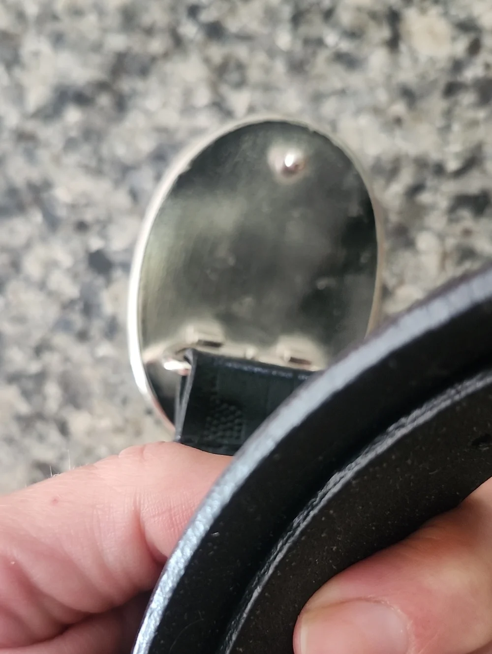 Nine West  Black Leather Belt with Silver Crystal Oval Buckle